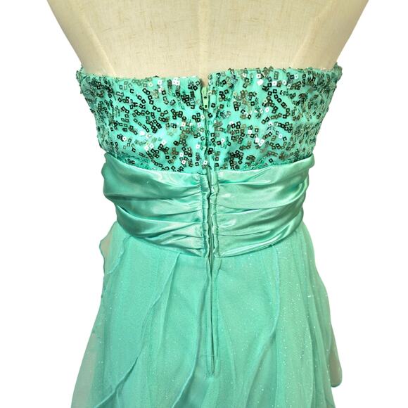 Deb Pastel Green High Low Strapless Dress Chiffon Ruffles Fairycore Mermaid 13 - Picture 5 of 16